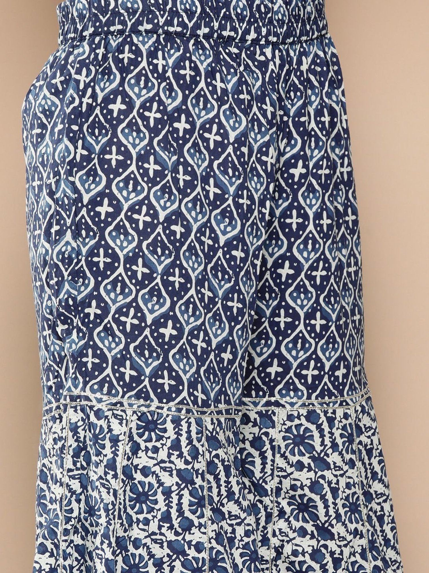 KSUT Blue Cotton Printed Kurti Sharara Set