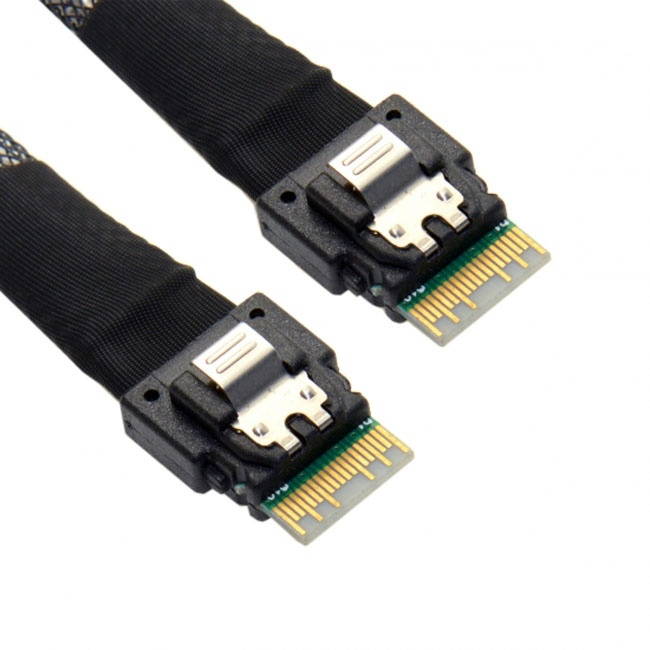 Jimier Slim Line SAS 4.0 SFF-8654 4i 38pin Host to SFF-8654 38pin Target Raid Cable 50cm SF-100-0.5M