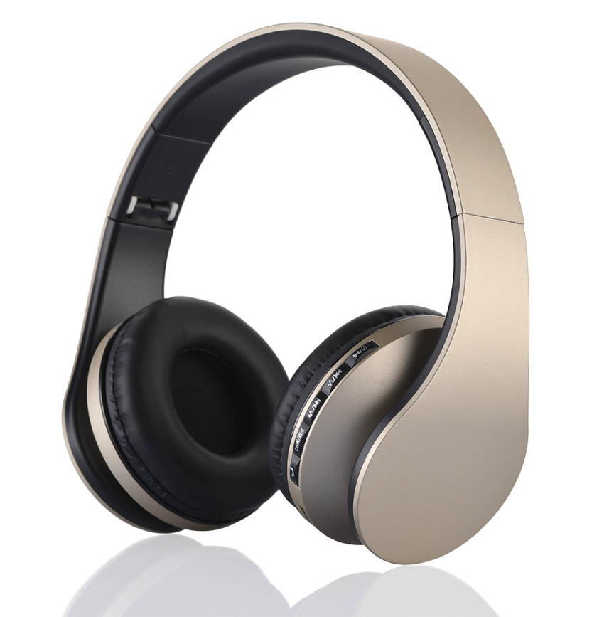 Bluetooth stereo headset headphone with FM stereo radio/wired headphone/MP3 player answer/end calling gold+black color