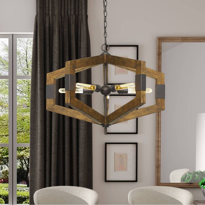30" x 30" Pine Wood Varna Chandelier Dark Brown - Cal Lighting