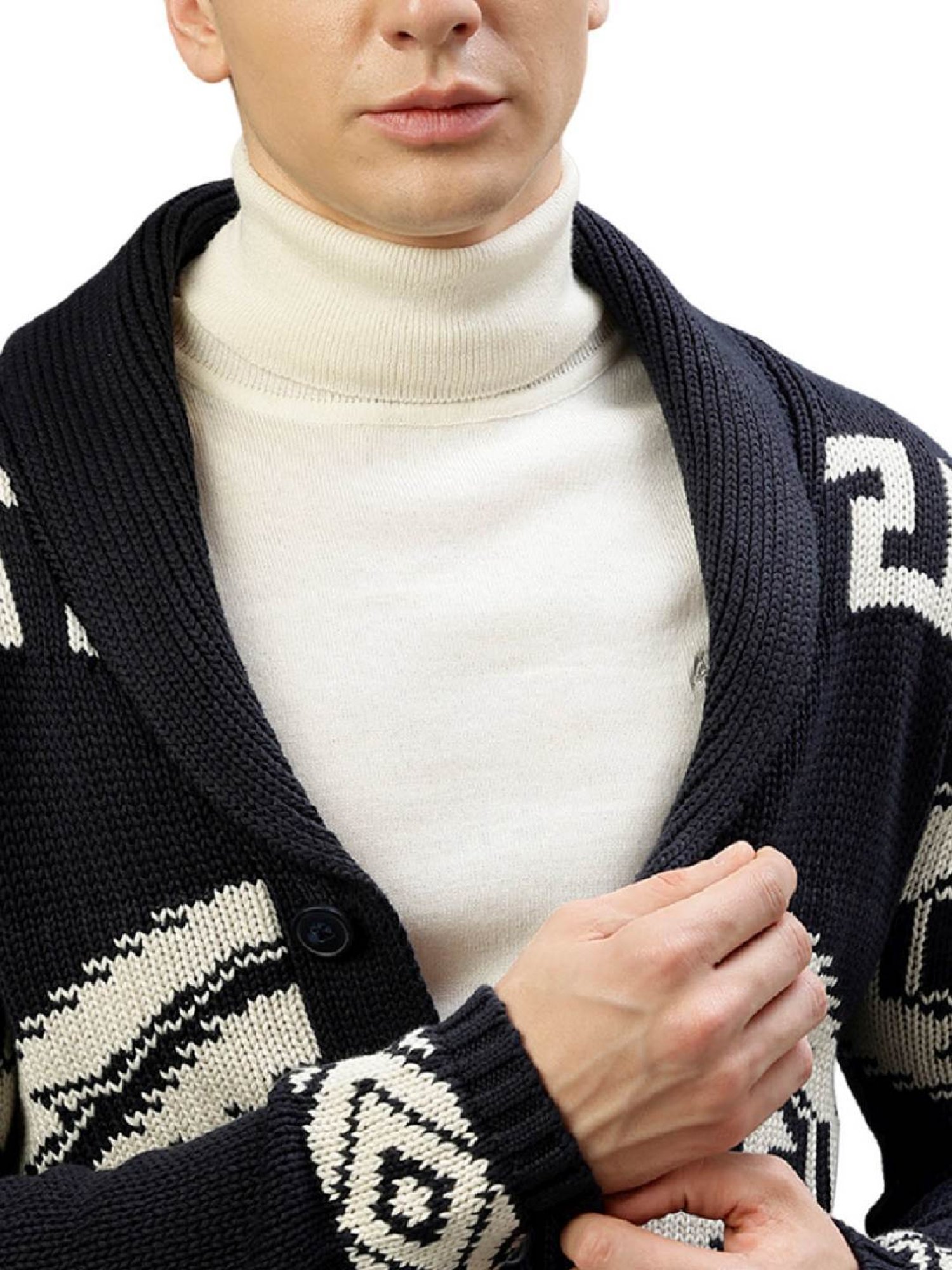 Lindbergh Navy Cotton Regular Fit Self Pattern Sweaters