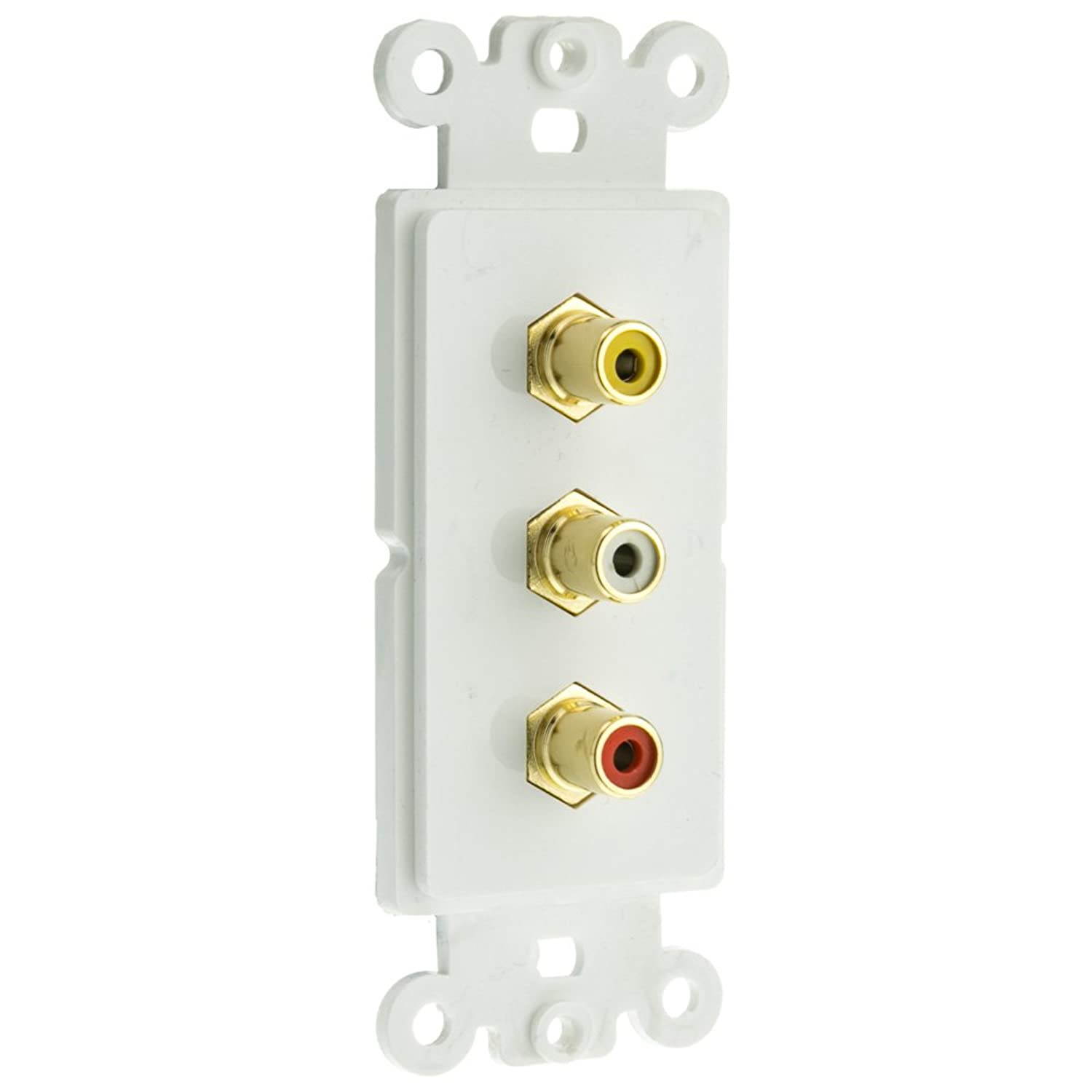 Decora Wall Plate Insert, White, 3 RCA Couplers (Red/White/Yellow), RCA Female
