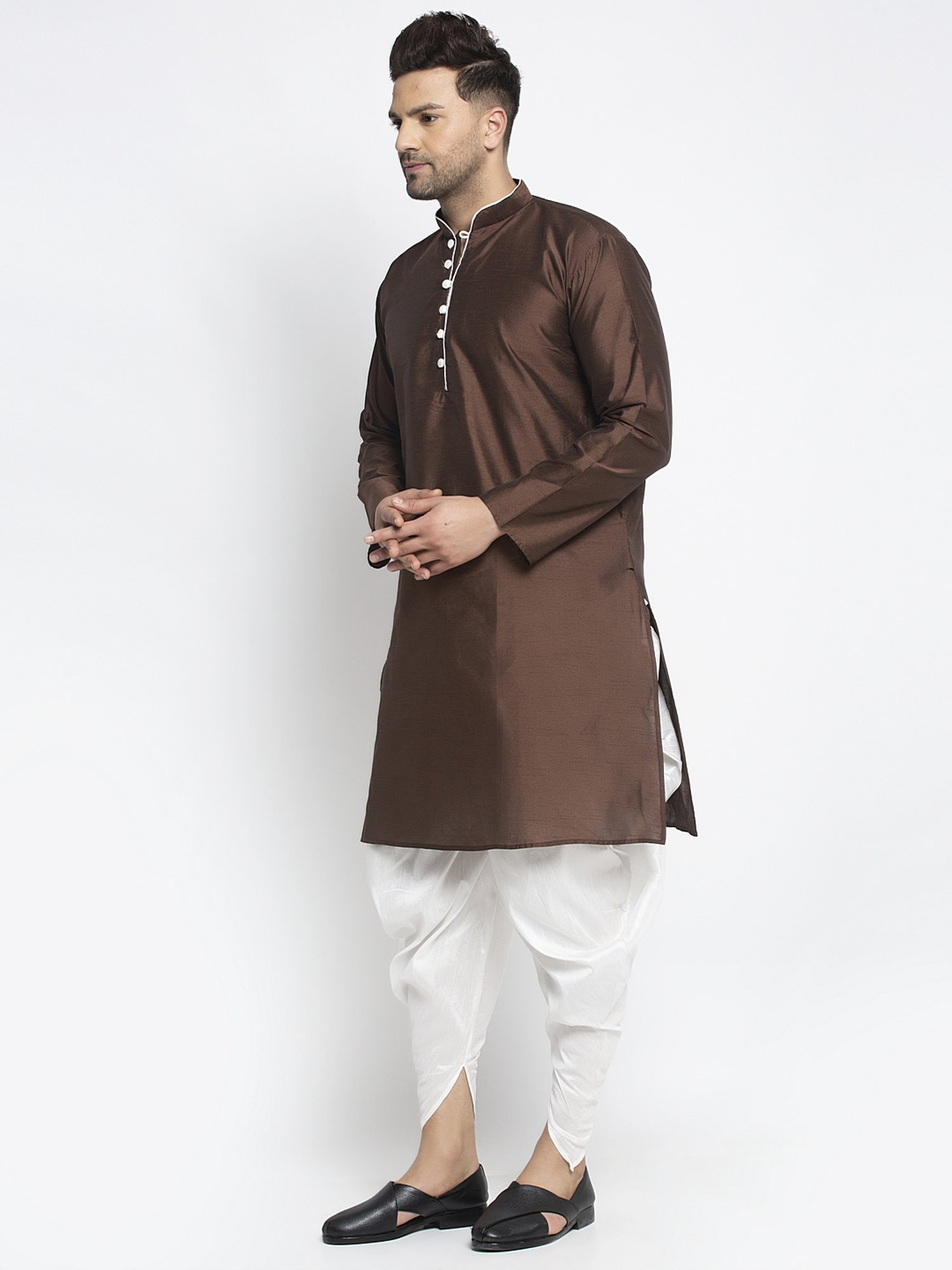 Benstoke Brown & White Regular Fit Kurta Set