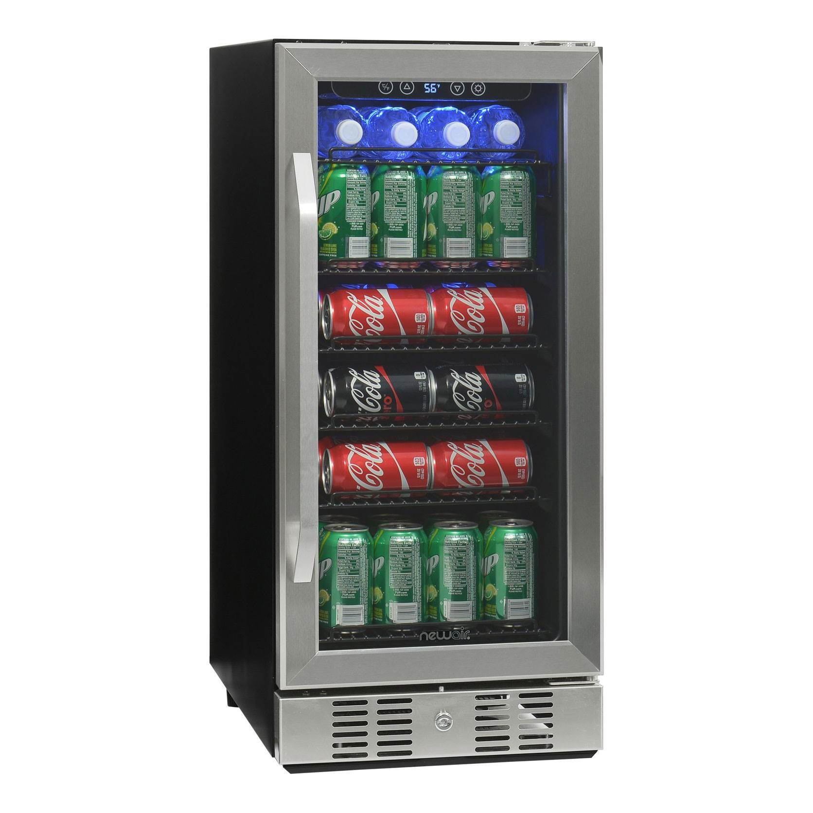 newair beverage refrigerator cooler built in compressor with 96 can capacity  mini bar beer fridge w/ adjustable shelves  cools to icy 36f  abr960  stainless steel