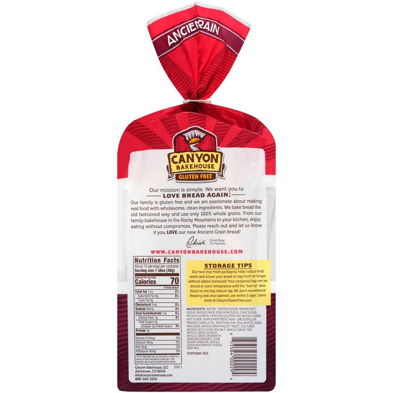 Canyon Bakehouse Gluten Free 100% Whole Wheat Ancient Grain Bread - 15oz