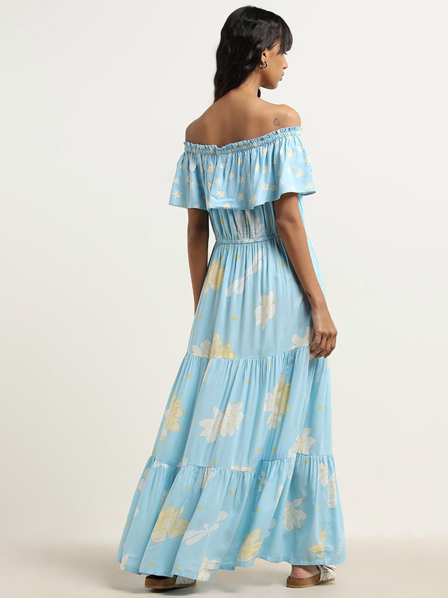 Bombay Paisley by Westside Blue Floral Printed Tiered Dress