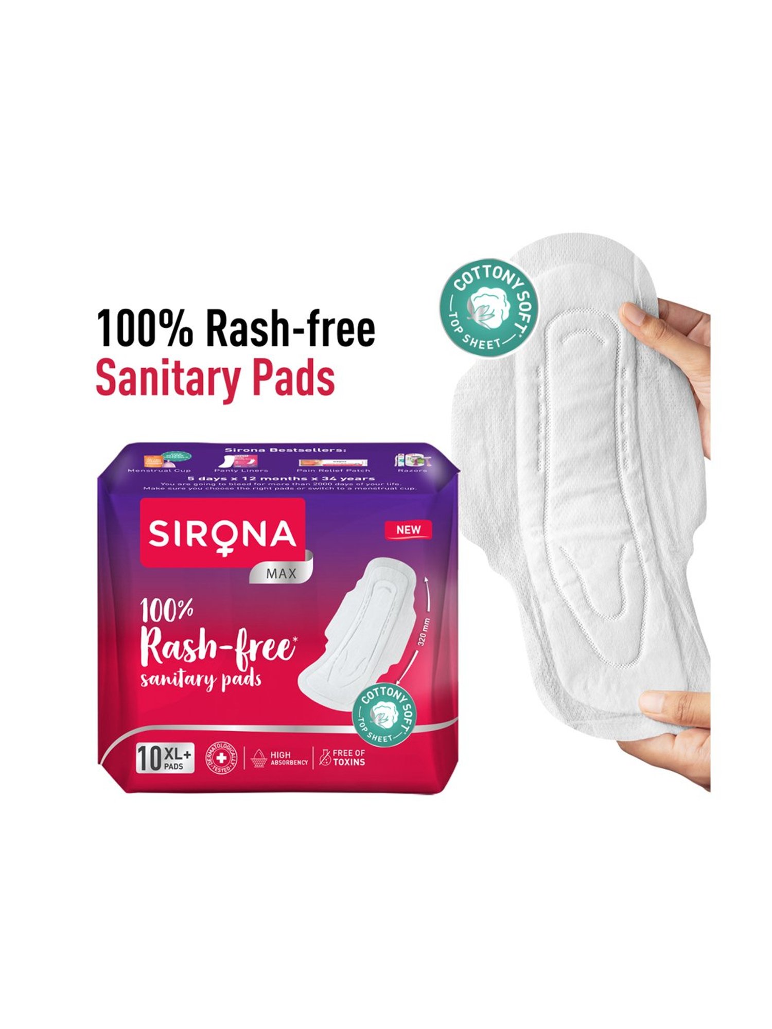 Sirona Cottony Soft Rash Free Sanitary Pads for Women Extra Large Plus - Pack of 2