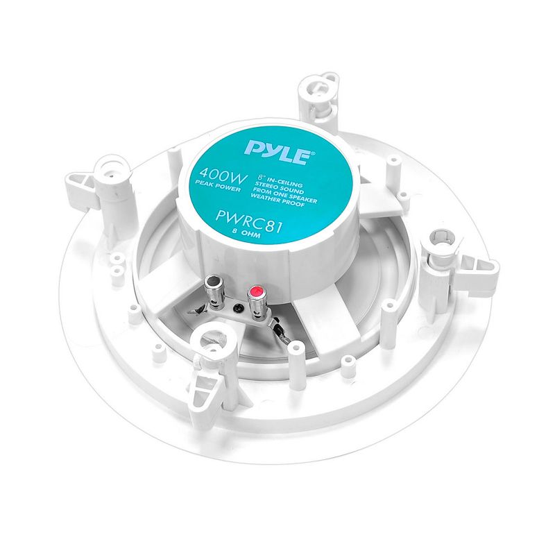 Pyle 8 Inch 400 Watt 2 Way Indoor/Outdoor Weather Resistant In Wall/In Ceiling Stereo Speaker for Home Audio Sound System, 1 Pair, White