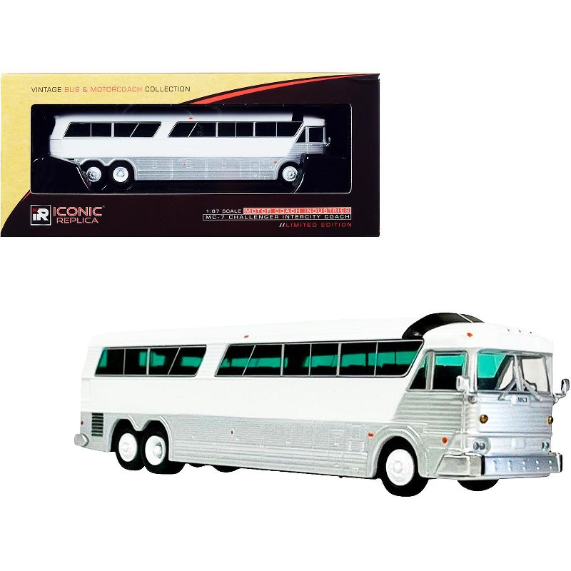 MCI MC-7 Challenger Intercity Coach Bus Blank White and Silver 1/87 (HO) Diecast Model by Iconic Replicas