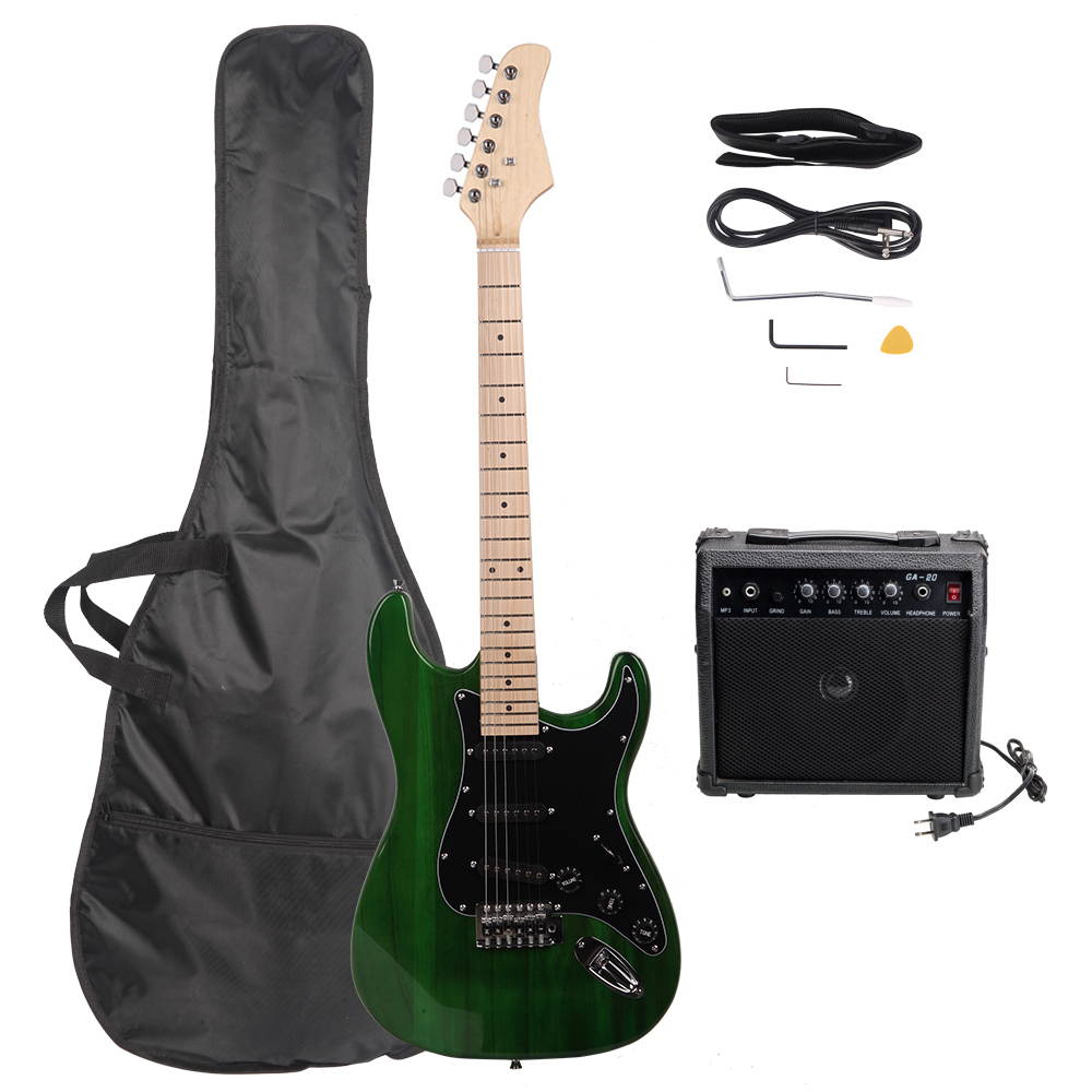 New Electric Guitar w/ Guitar Case,20 w AMP,Strap & Pick Steel Strings Green