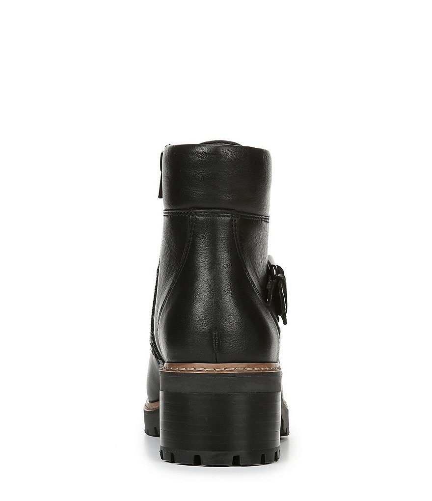 Naturalizer Tia Water Repellent Leather Block Heel Lug Sole Combat Boots