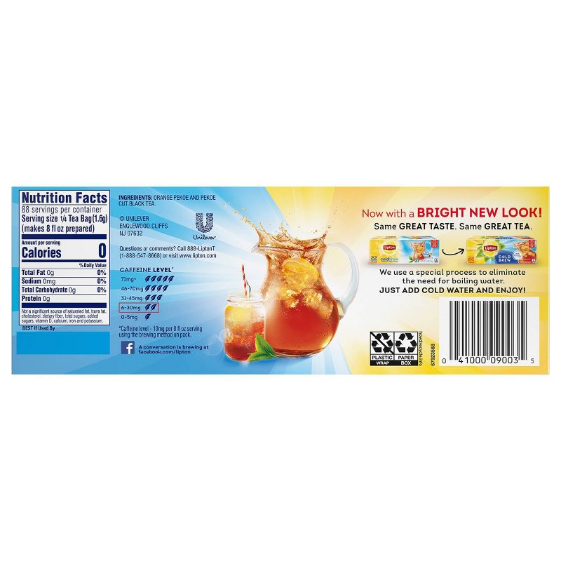 Lipton Cold Brew Family Size Black Iced Tea Bags - 22ct