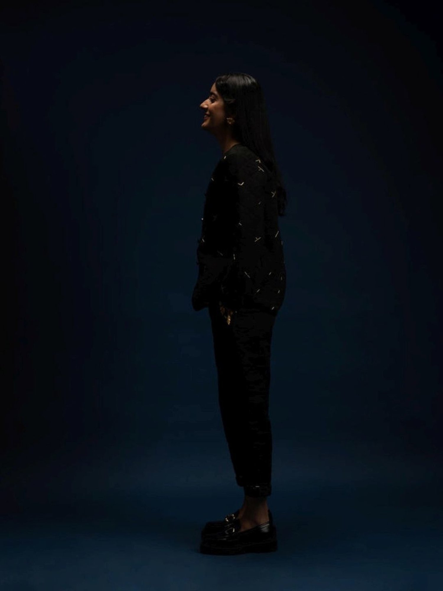 Khajoor Studio Black Fragments Dancing Stars Quilted Jacket with Pant