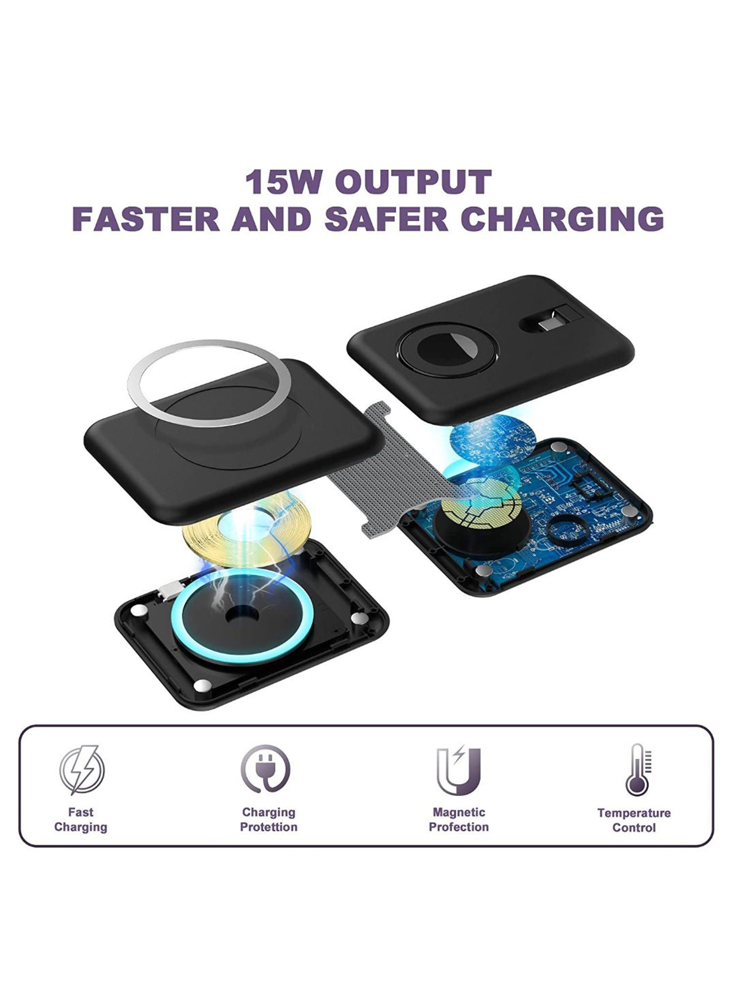 Unigen Audio Wireless Charger, Magnetic Foldable Charging Station with QC 18W Adapter (Black)