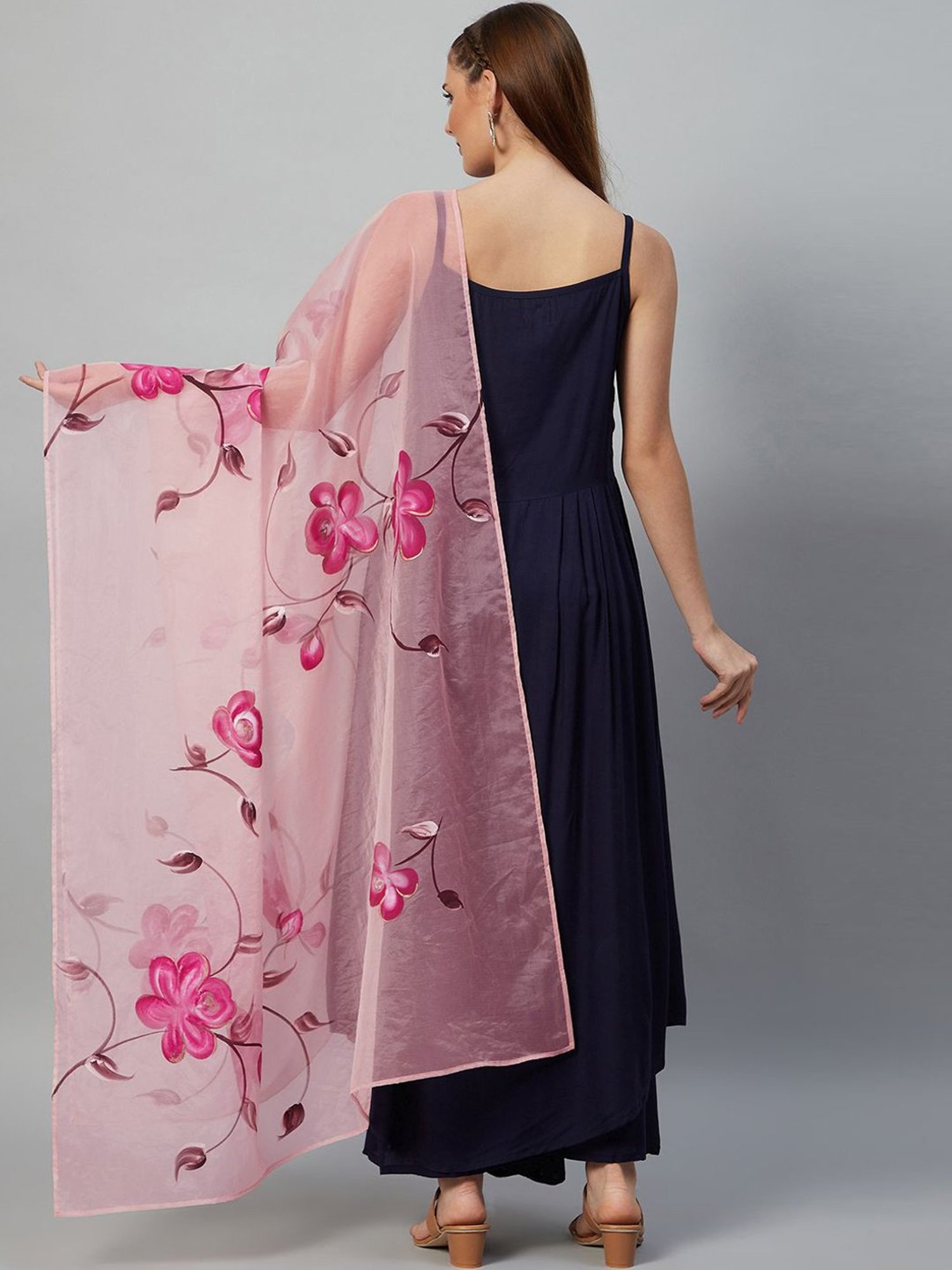 Inweave Pink Floral Print Dupatta