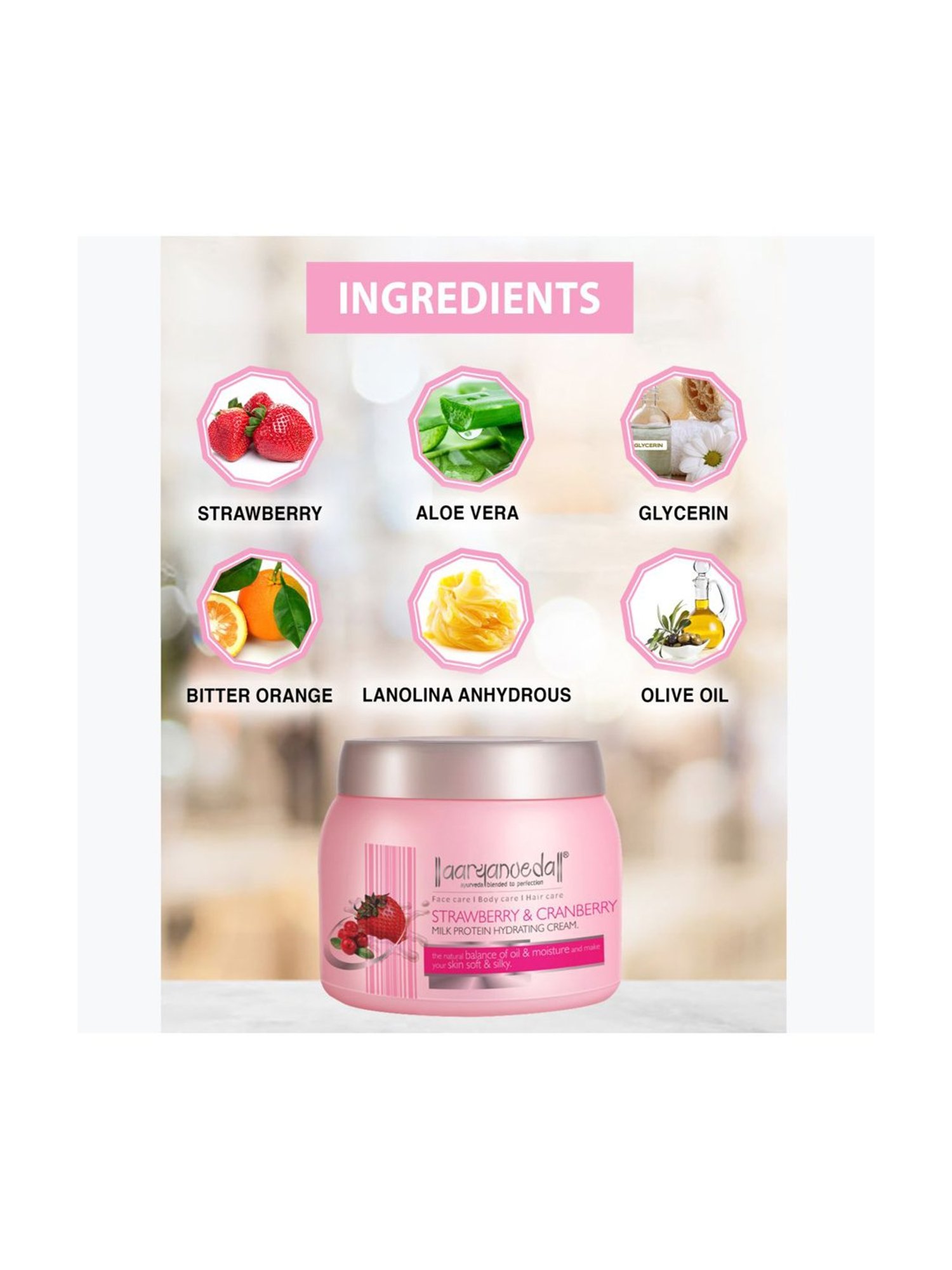 Aryanveda Strawberry & Cranberry Milk Protein Cream - 400 gm