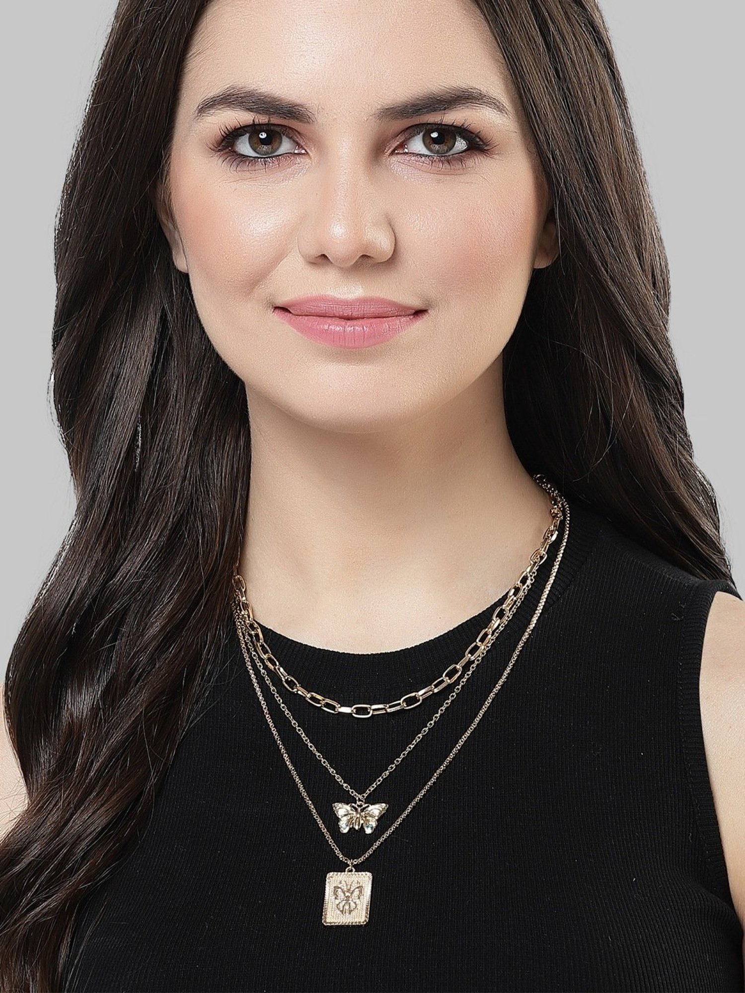 Karatcart Golden Medallion Butterfly Multicharm Multilayered Chain Women