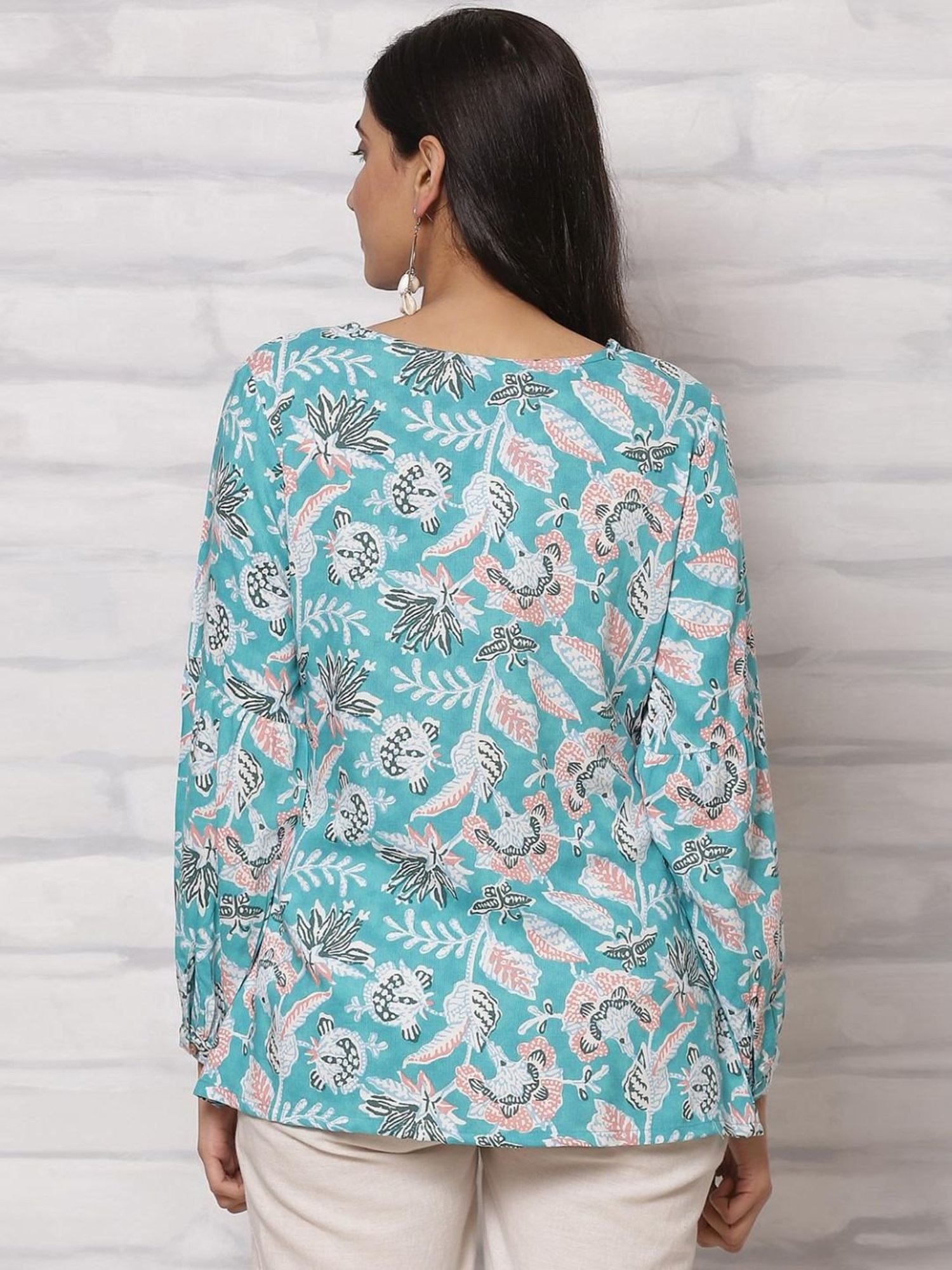 Rangriti Sky Blue Printed Top