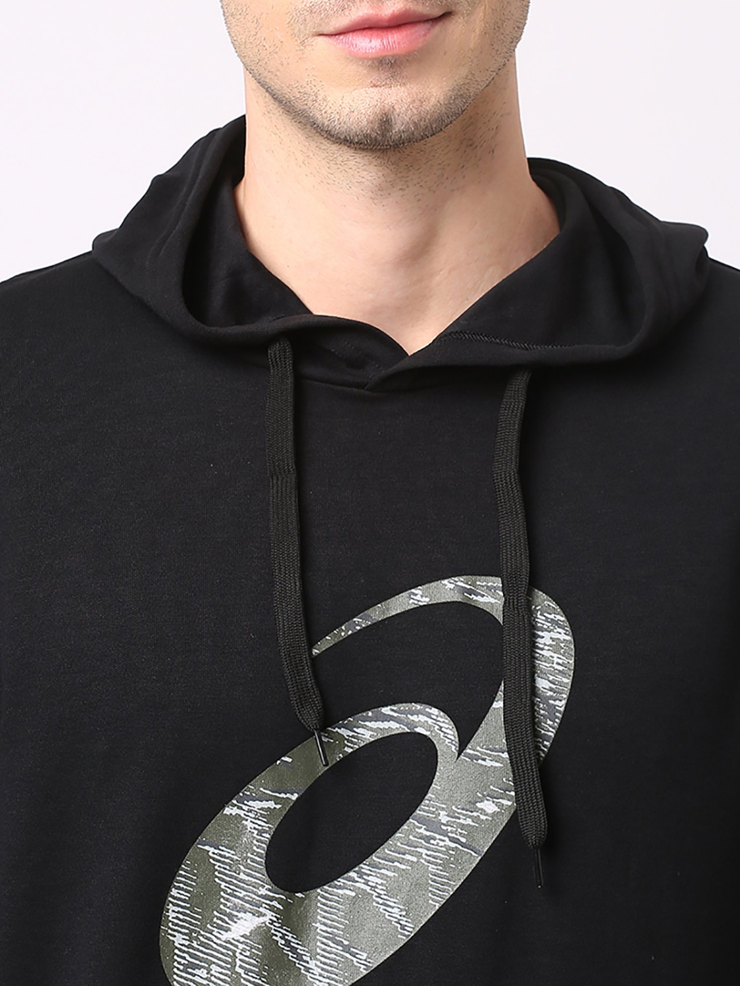 Asics Black Regular Fit Graphic Print Hooded Sweatshirt