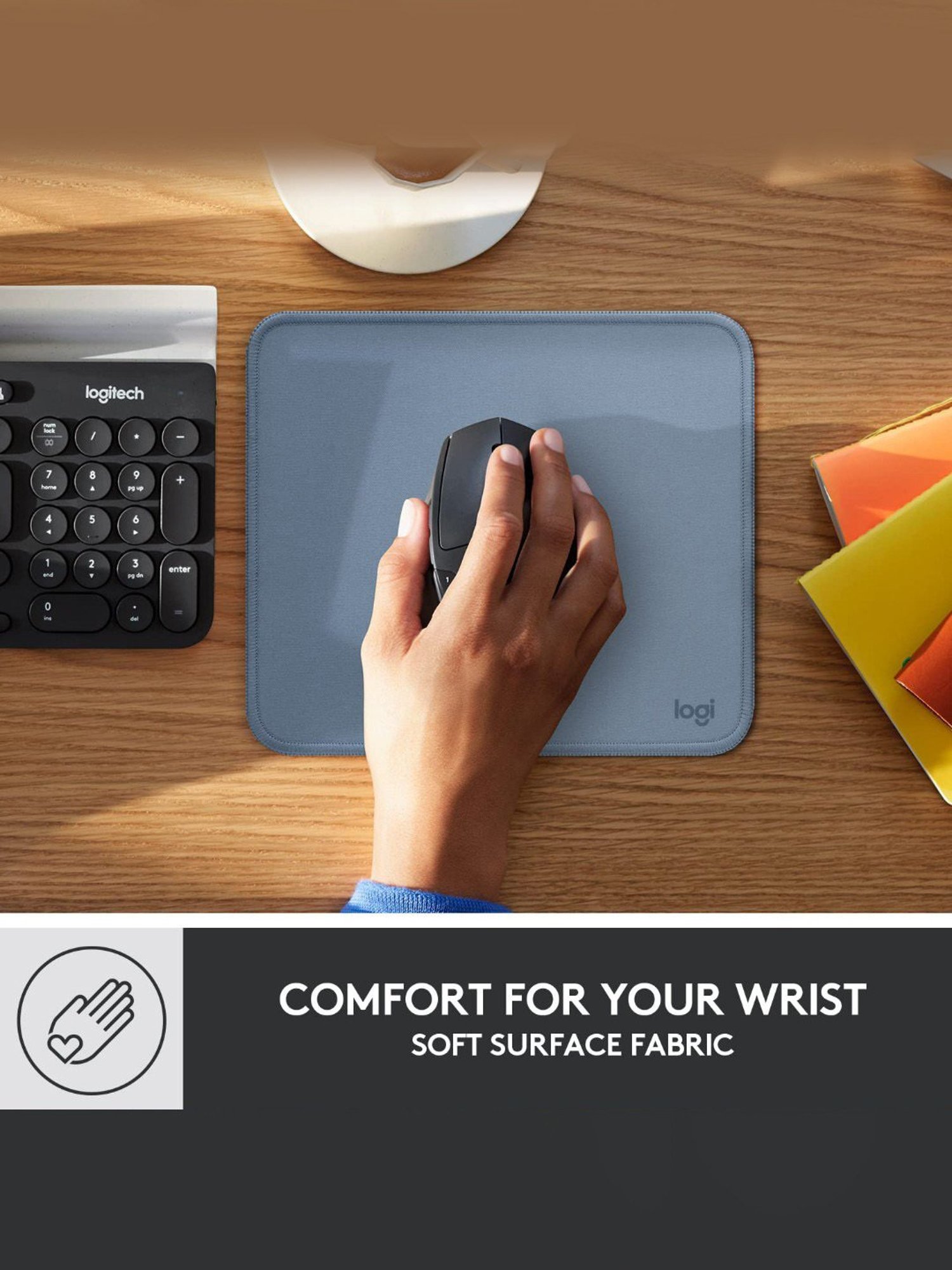 Logitech Mouse Pad - Studio Series, Computer Mouse Mat with Anti-Slip Rubber Base (Blue Grey)