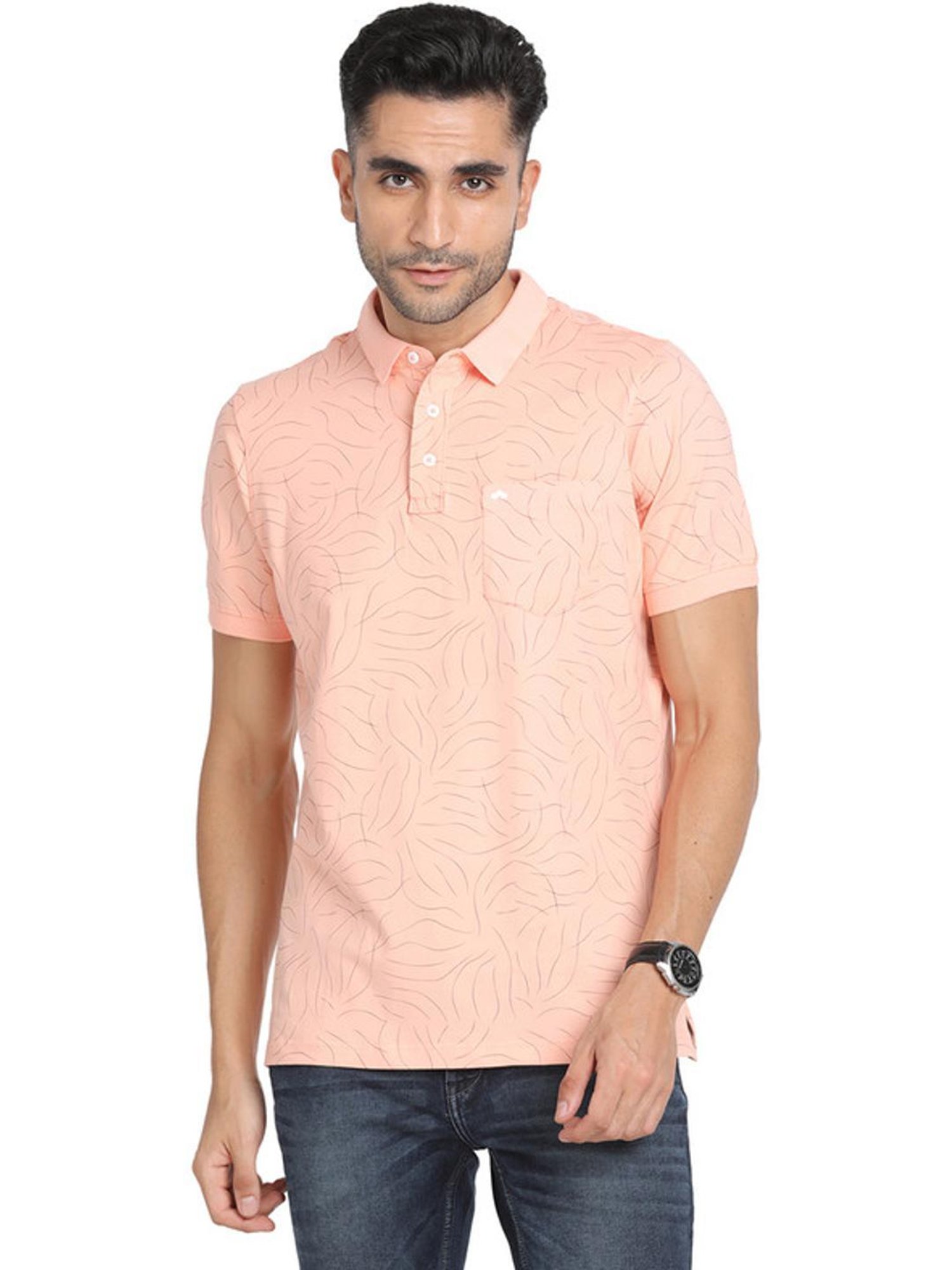 Turtle Peach Slim Fit Printed Polo T-Shirts