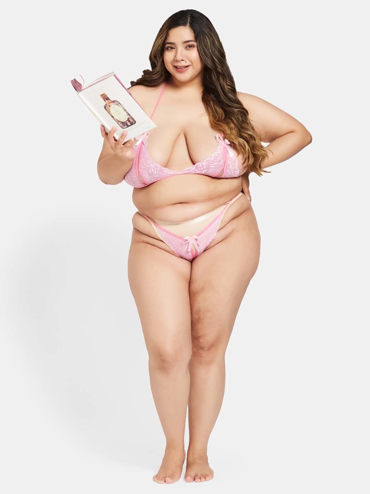 Secrets By ZeroKaata Pink Lace Work Bra Panty Set