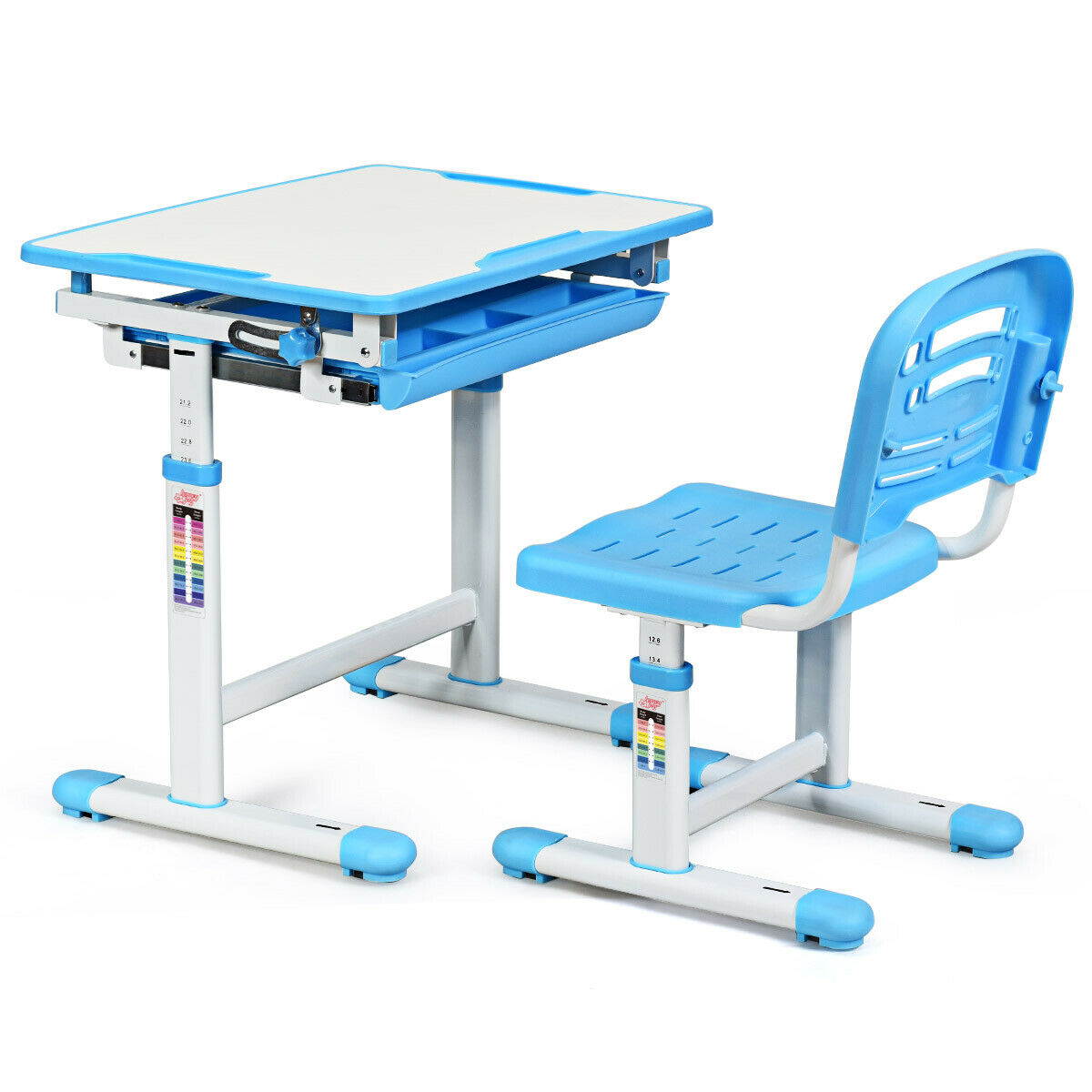 Height Adjustable Children&rsquo;s Desk Chair Set Multifunctional Study Drawing Blue