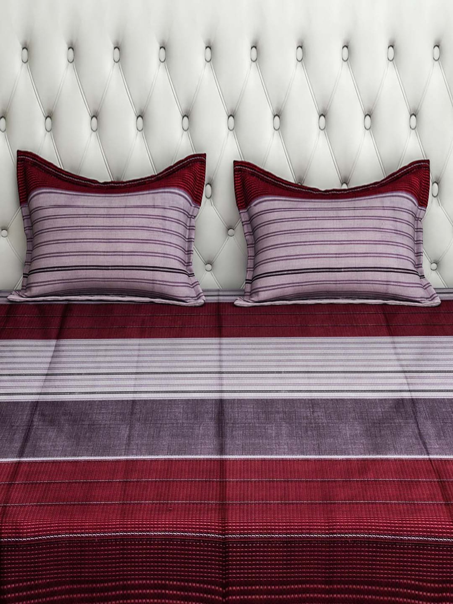 Swayam Stripes Grey 200 TC Cotton King Bedsheet with 2 Pillow Covers