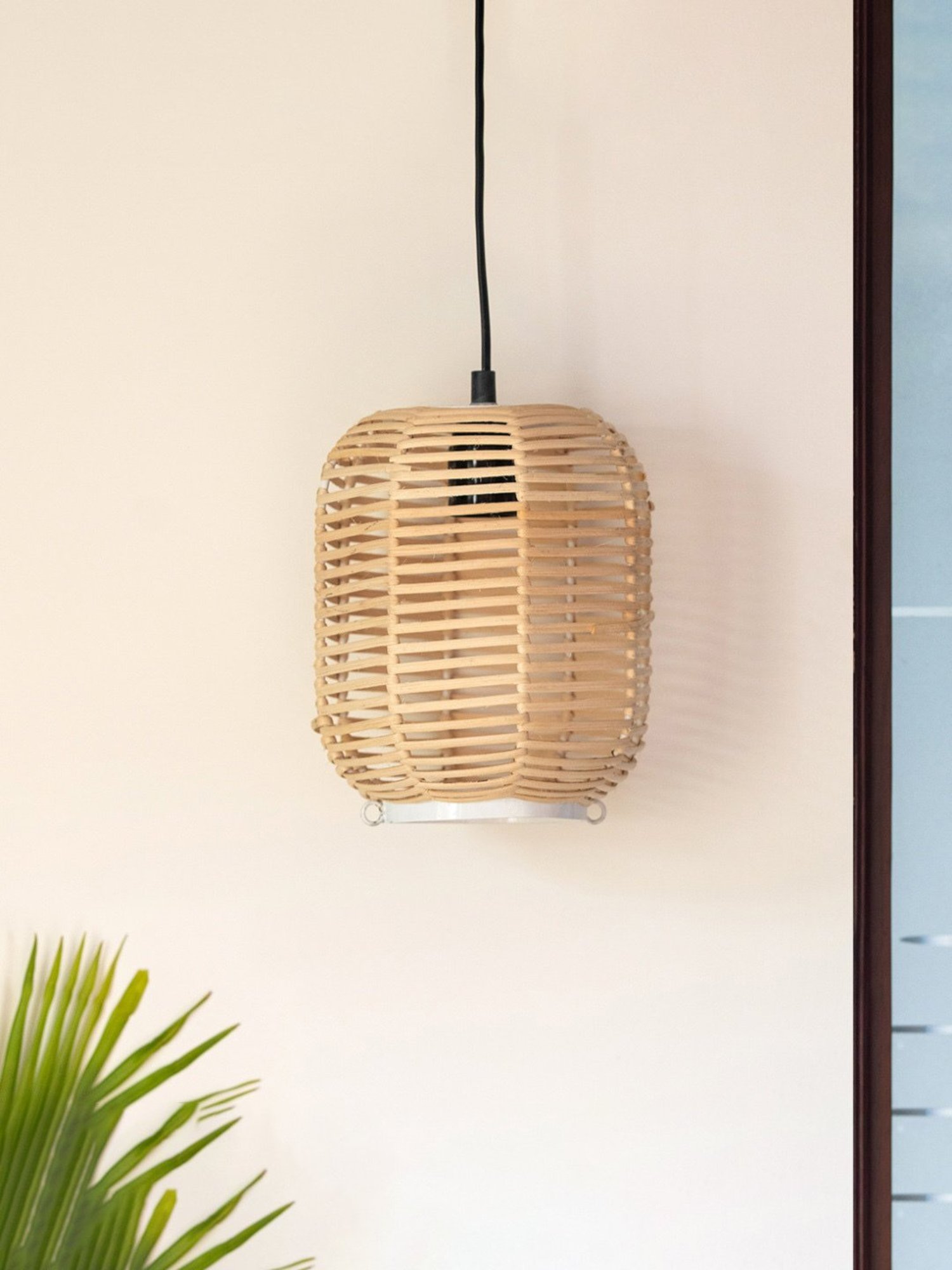 ExclusiveLane Wonders Beige Iron Handwoven Hanging Pendant Lamp