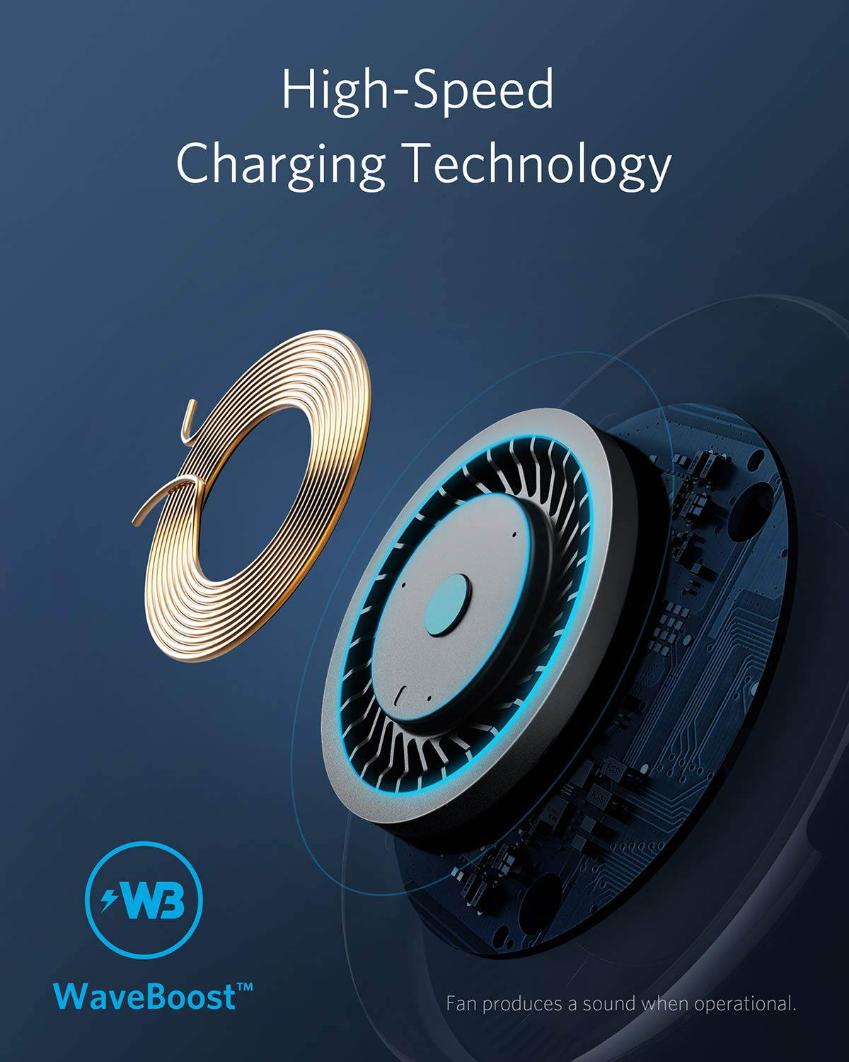 PowerWave 7.5 Fast Wireless Charging Pad with Internal Cooling Fan, Qi-Certified, 7.5W Charges iPhone X / 8/8 Plus, 10W Charges Galaxy S9/S9+/S8/S8+/S7/Note 8, LG G7 (with Quick Charge Adapter)