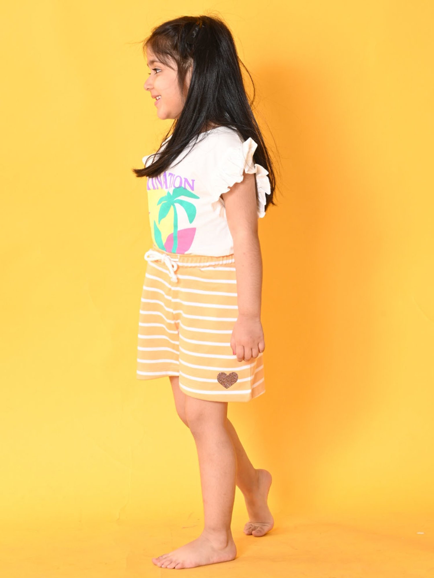 Anthrilo Kids White & Orange Cotton Printed T-Shirt Set