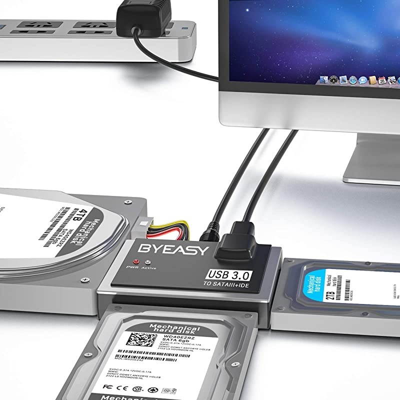 SATA/IDE to USB 3.0 Adapter, USB-A and USB-C Plugs Hard Drive Adapter for Universal 2.5"/3.5" Inch IDE and SATA External HDD/SSD with 12V 2A Adapter, Support 12TB for Windows and Mac OS HD02