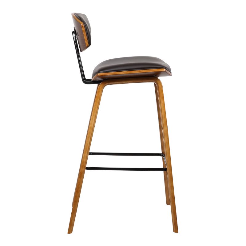 26" Fox Mid-Century Counter Height Barstool in Brown Faux Leather with Walnut Wood - Armen Living