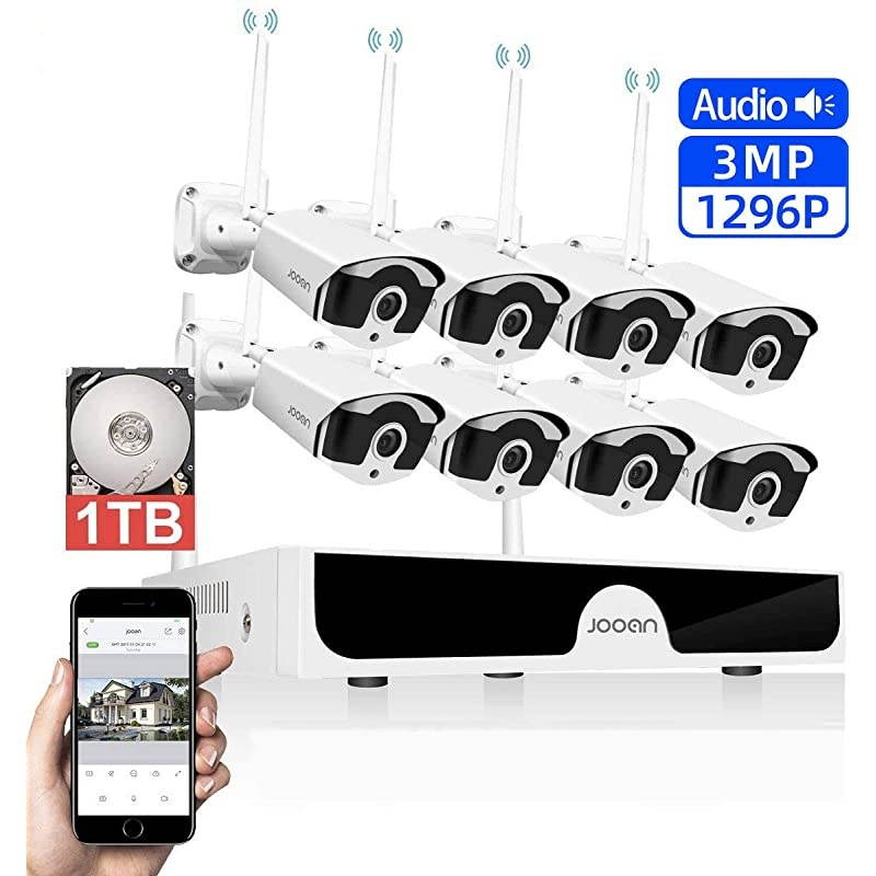3MP Security Camera System Wireless,8-Channel NVR&8Pcs 1296P FHD (Clearer Than 1080P) Audio Record CCTV Cameras,Waterproof&Good Night Vision,Motion Alert(with 1TB Hard Drive)