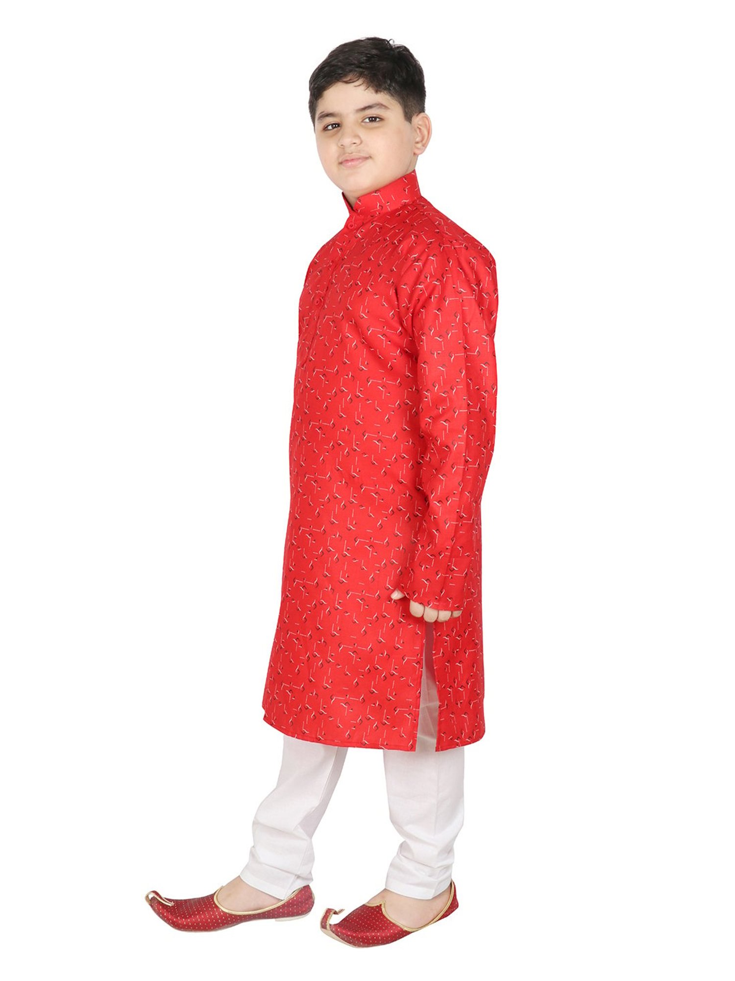 SG Yuvraj Kids Red & White Printed Full Sleeves Kurta with Pyjamas