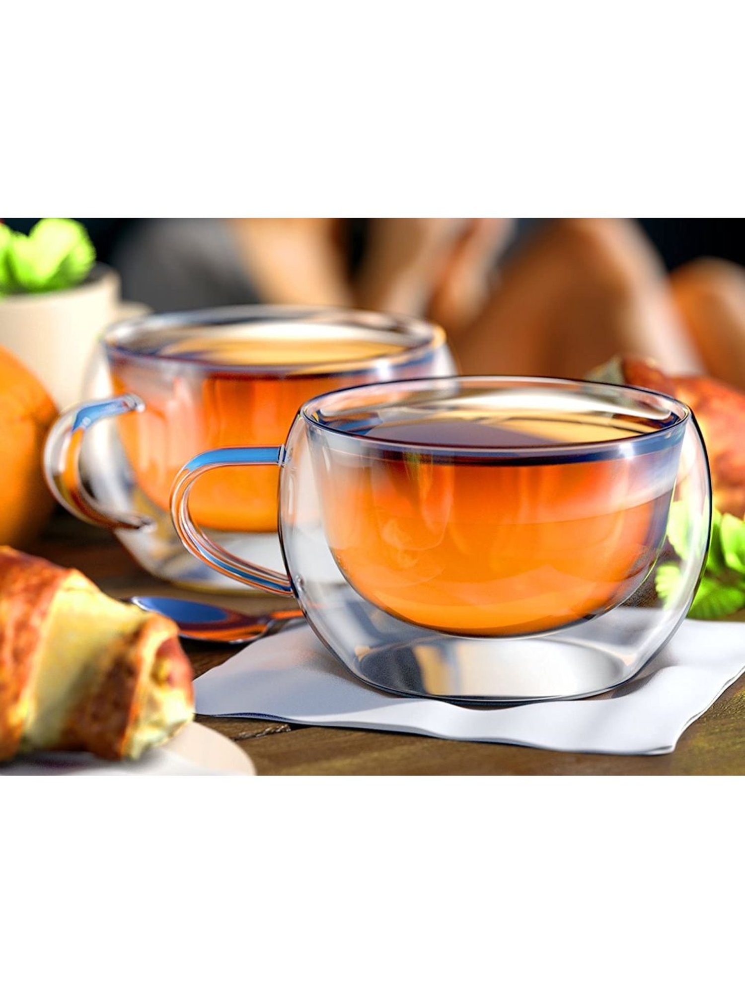 Femora Borosilicate Glass Double Wall Wide Tea Cup, Set of 2 pcs, Transparent, 300 ml