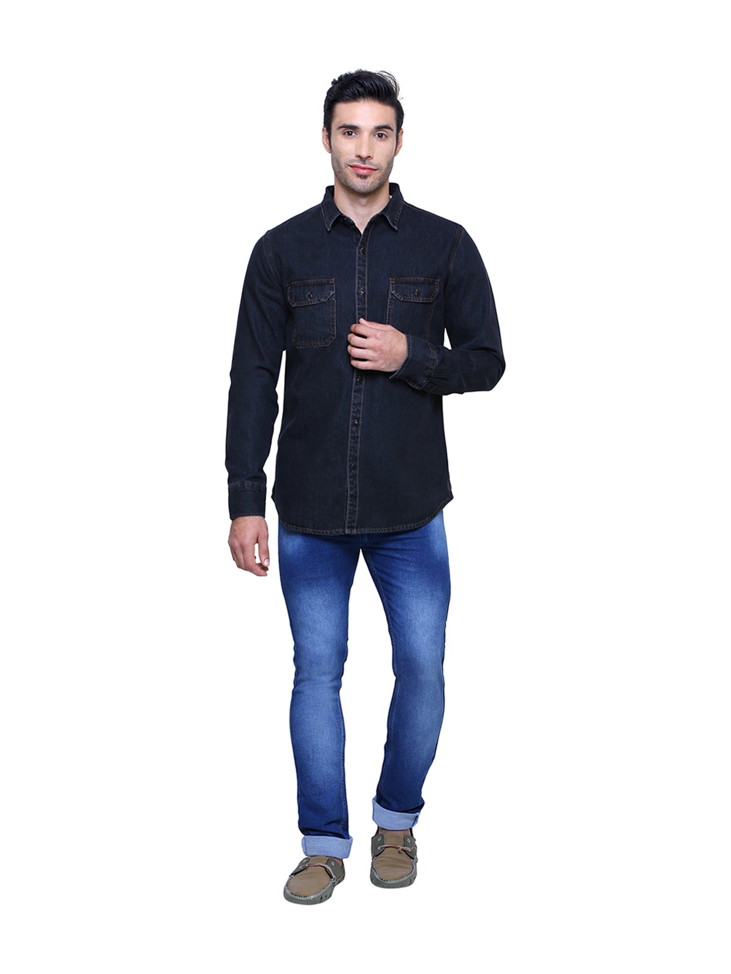 Southbay Dark Blue Slim Fit Solid Shirt