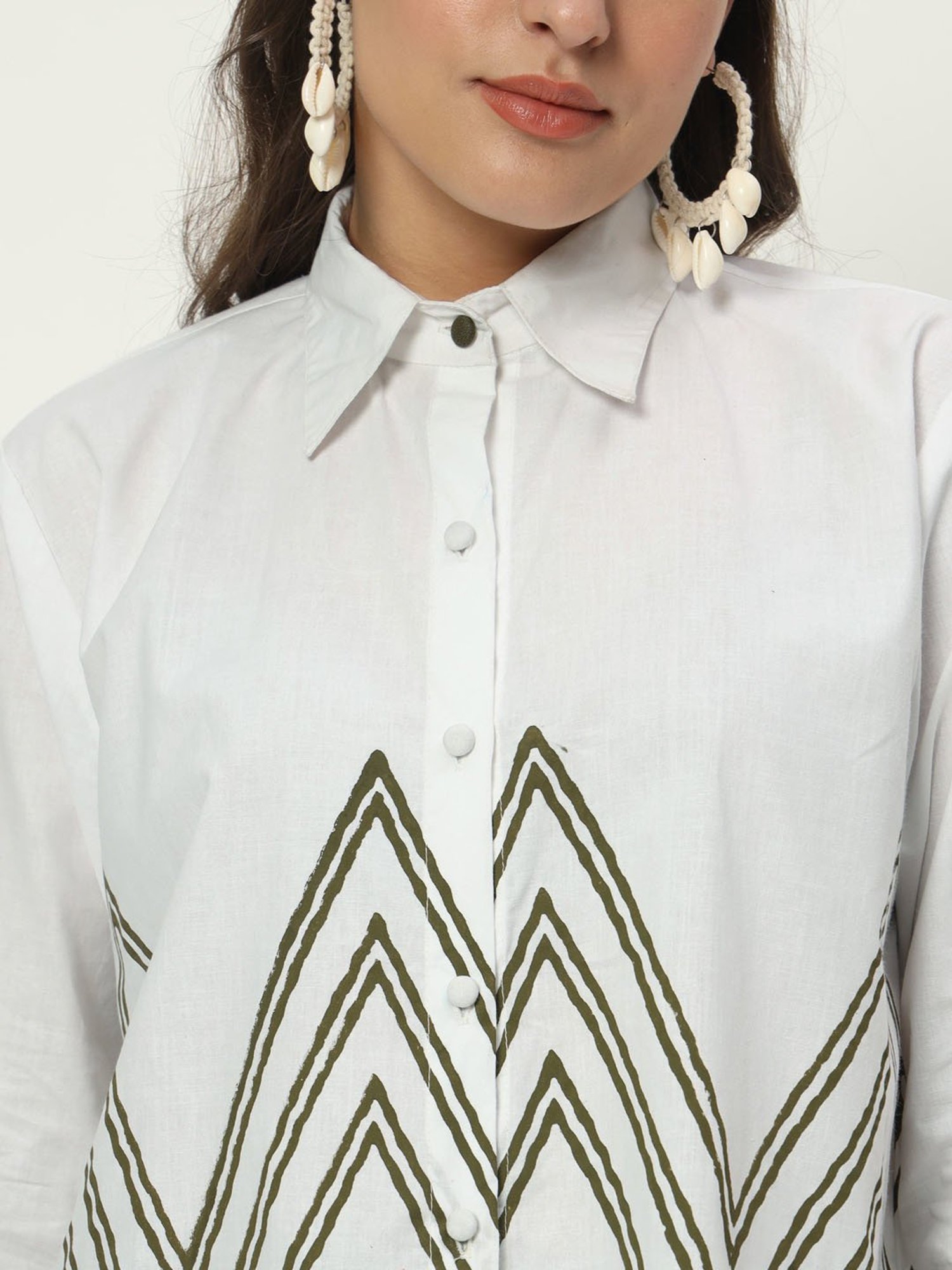 9rasa White Cotton Printed Shirt
