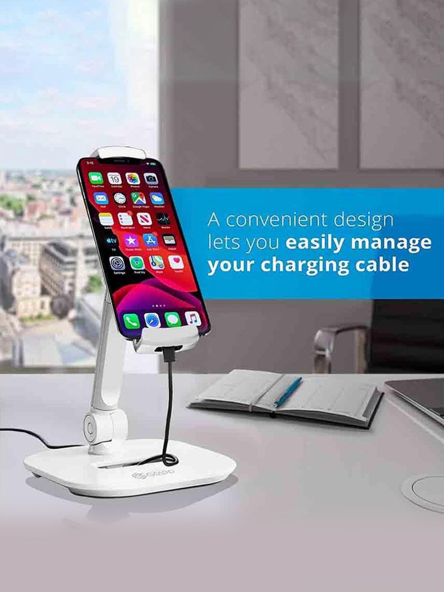 Gripp Premium Metal Table Top Pivot Mobile Holder Stand With Anti Slip (White)