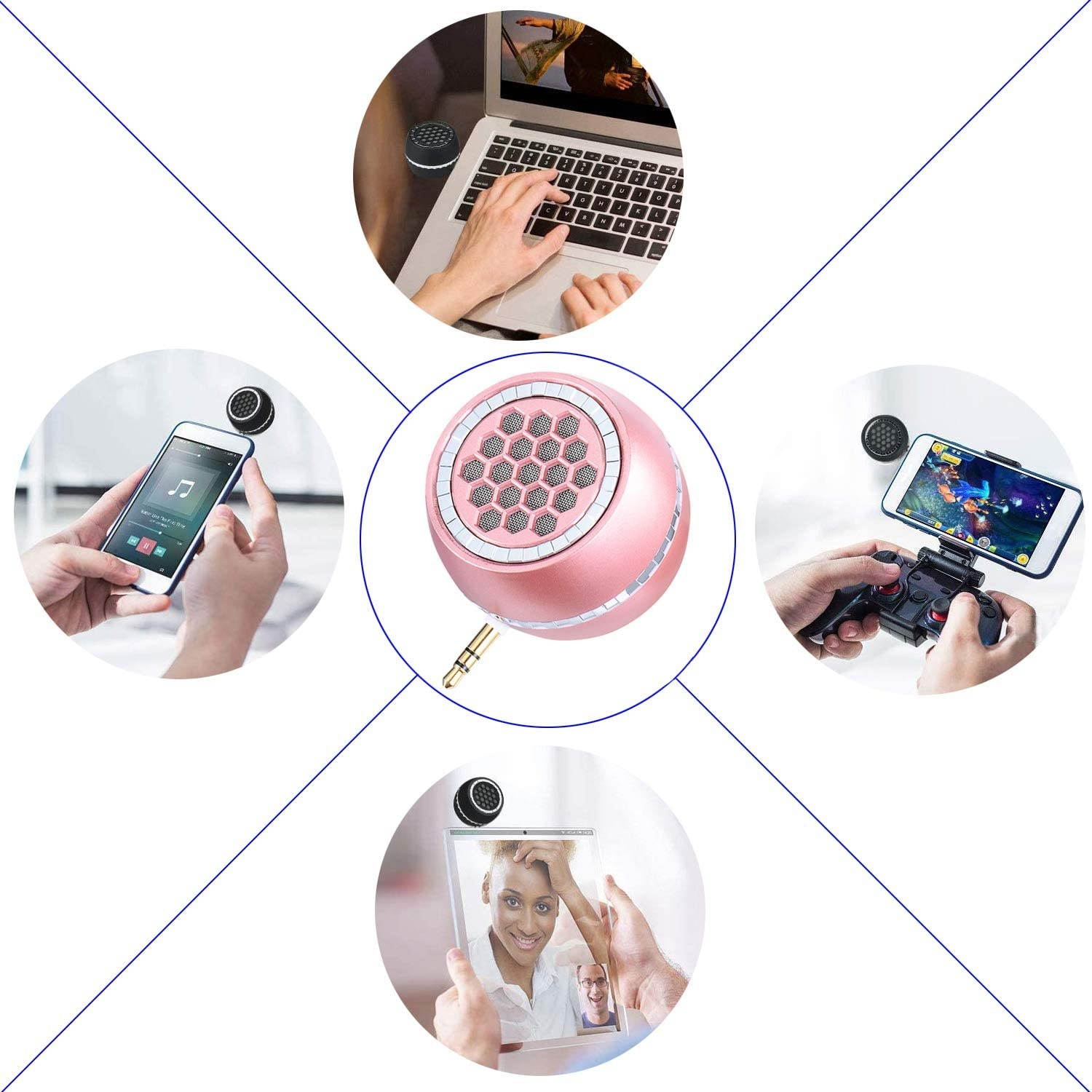 Mini Portable Speaker with Clear Bass 3.5mm Aux Audio Interface, 3W Mobile Phone Speaker Line-in Speaker Compatible for iPhone/Android Phones/iPad Tablet/Computer/iPod(Rose Gold)