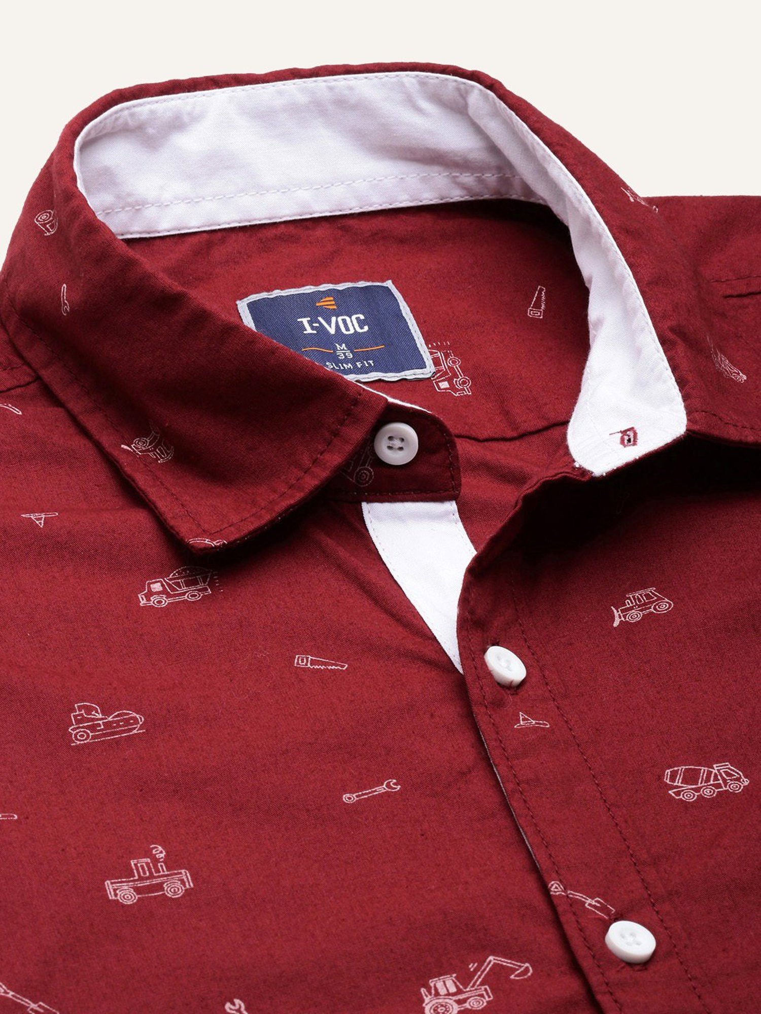 IVOC Maroon Slim Fit Printed Shirt