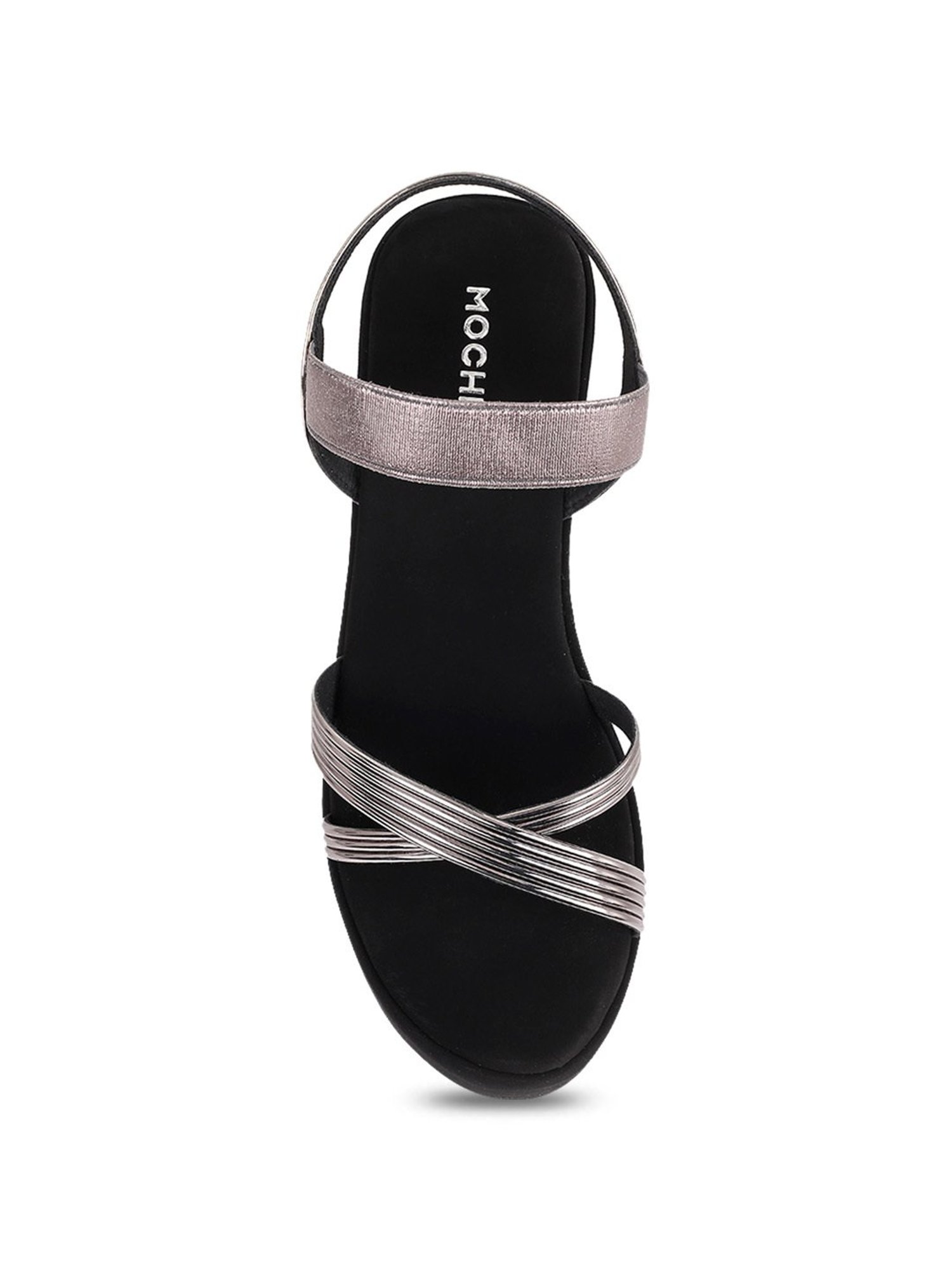 Mochi Women's Gun Metal Cross Strap Wedges