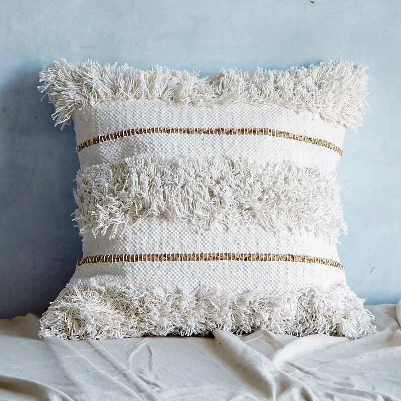 20"x20" Tufted Natural Striped Square Throw Pillow - Patina Vie