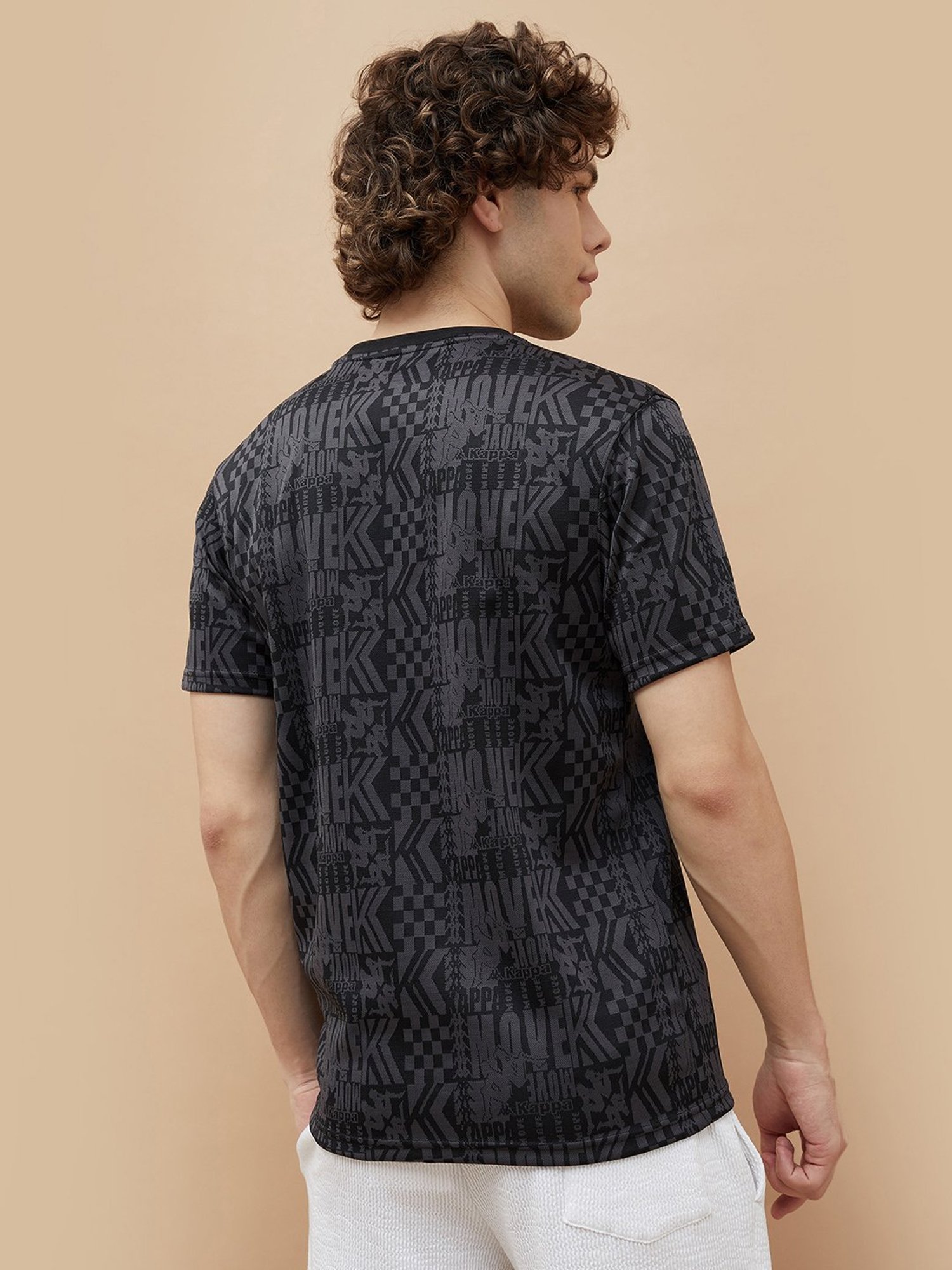 KAPPA Black Regular Fit Printed Sports T-Shirt