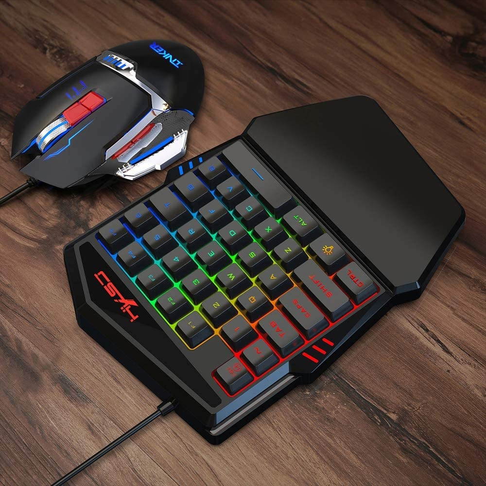 Docooler HXSJ One-Handed Membrane Keyboard 35 Keys with Backlight Single Hand Gaming Keyboard Ergonomic Design and Anti-Ghost Button