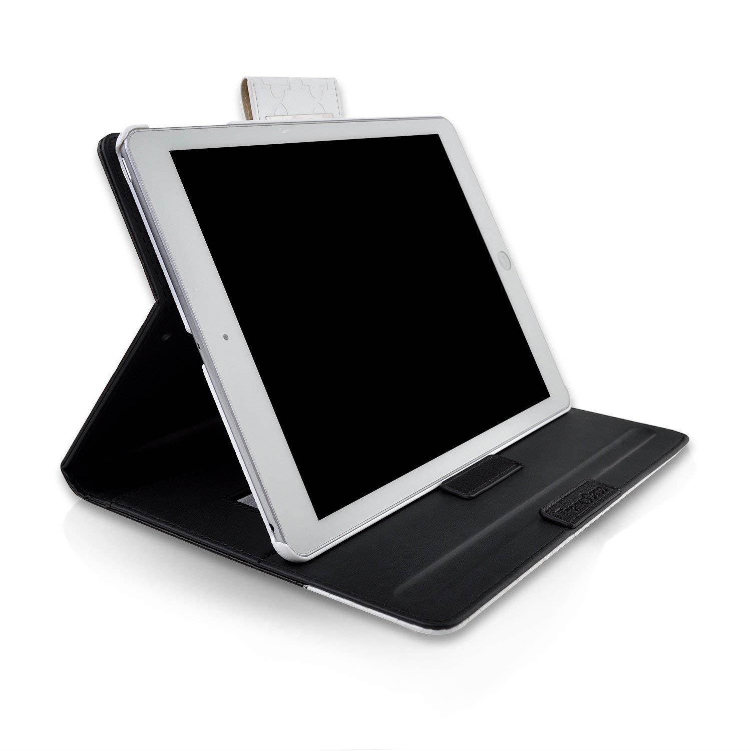 iPad Pro 10.5 Case,Thankscase Rotating Case Smart Cover with Beautiful Quatrefoil Lattice Embossed Pattern with Wallet Pocket and Hand Strap for New iPad Pro 10.5 inch 2017 Release (Black Quatrefoil)