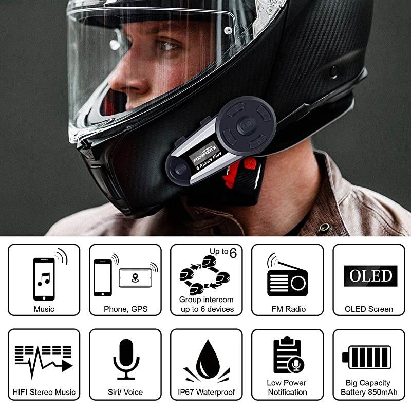 Helmet Communication Systems  V6 Plus 1200m 46 Riders Connected Motorcycle Helmet Bluetooth Headset Universal Wireless Interphone LCD ScreenHandsfreeStereo MusicFMGPS1 Pack