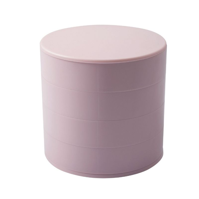 Zodaca 4 Layer Rotating Jewelry Organizer Storage Box, Ring Bracelet Earring Holder Trinket Tray Case for Women, Pink