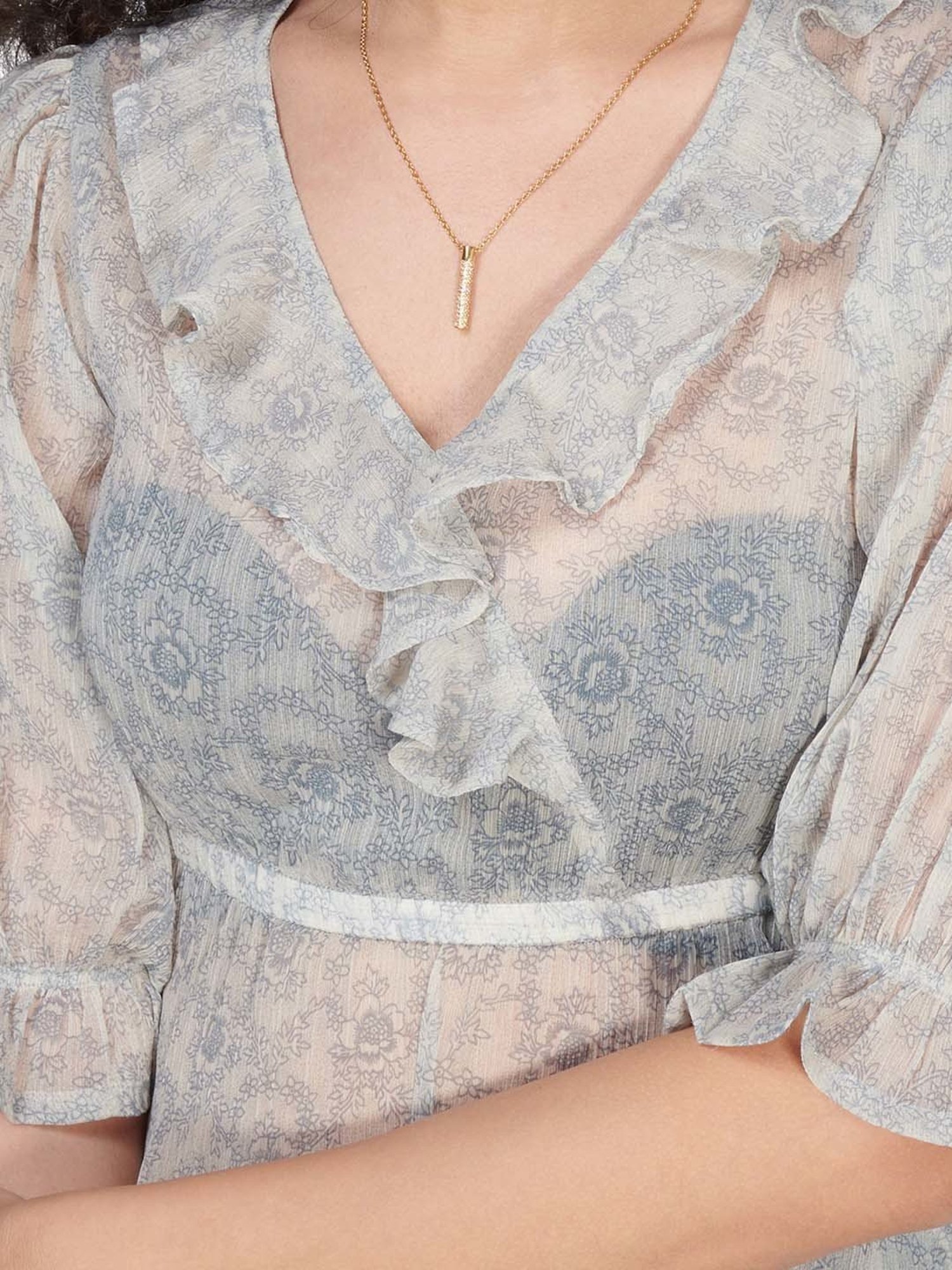 VASTRADO Grey Cotton Printed Top