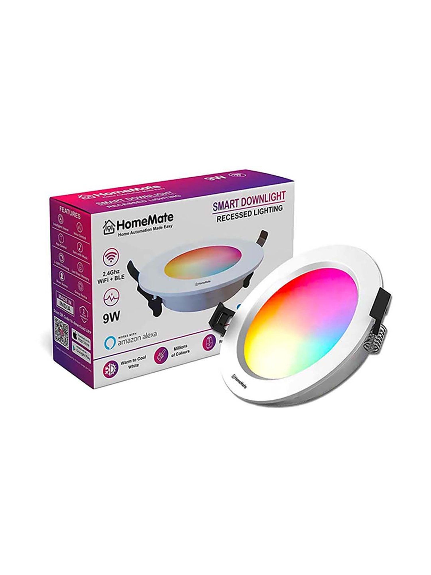 HomeMate 9W Smart Downlight Works with Google Assistant and Alexa (Multicolor)